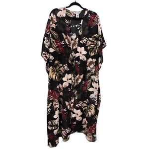 WALTER BAKER Woman's Tulum Floral Caftan Sheer Duster CoverUp Robe OS